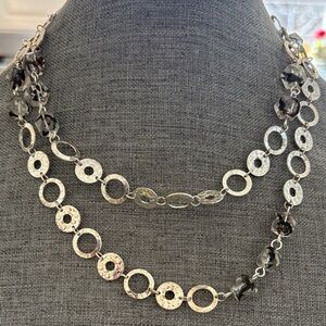 Chic Silver tone  and Black and clear  Necklace matching pierced earrings